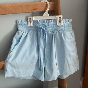 Powder Blue Cinched Shorts With Pockets